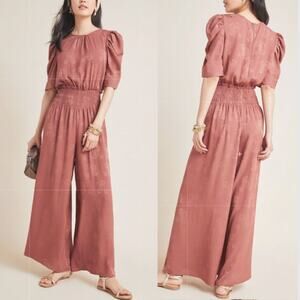 Current Air Castille Wide Leg Jacquard Floral Jumpsuit Pink XS